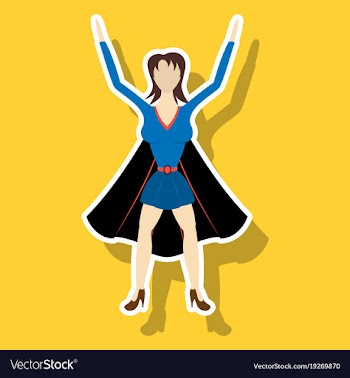 Super hero woman sticker poster in comic style vector image