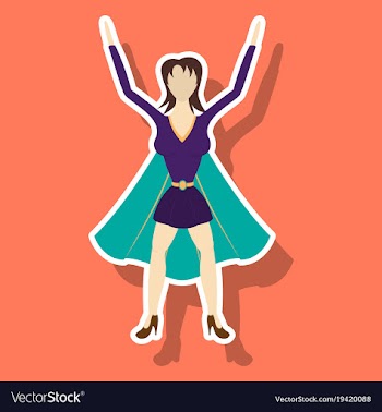 Super hero woman sticker poster in comic style vector image