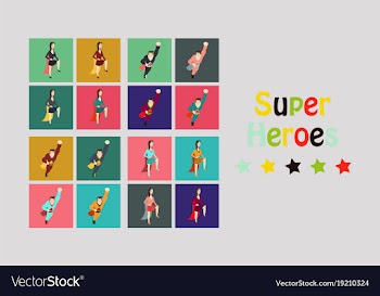 Superhero actions icon set in cartoon colored vector image
