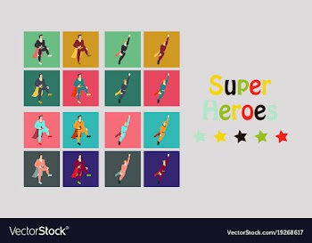 Superhero actions icon set in cartoon colored vector image
