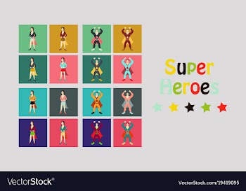 Superhero actions icon set in cartoon colored vector image