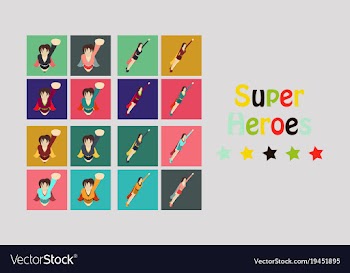 Superhero actions icon set in cartoon colored vector image