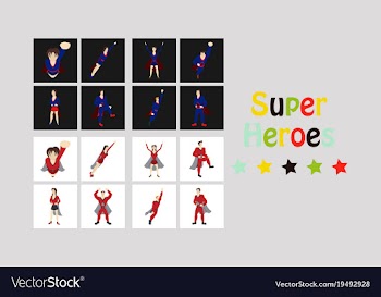 Superhero actions icon set in cartoon colored vector image