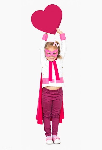 Superhero girl holding a heart icon | Free stock psd mockup - 491950