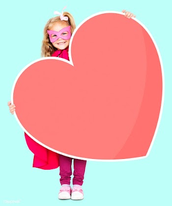 Superhero girl holding a heart icon | Free stock psd mockup - 503818