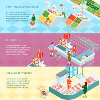 Supermarket isometric banners Free Vector