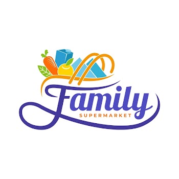 Supermarket logo with groceries Free Vector