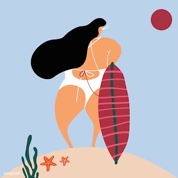 Surfer girl at the beach | Free stock vector - 580332