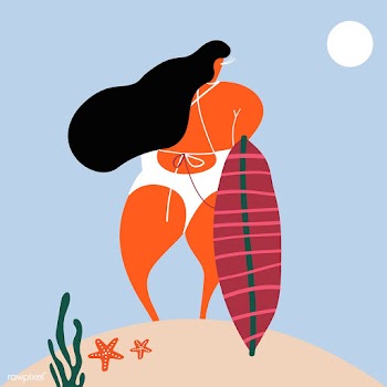 Surfer girl at the beach | Free stock vector - 580355