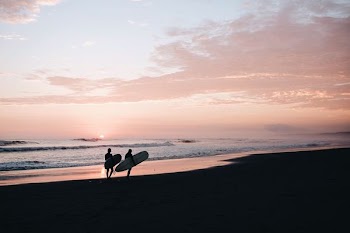 surfers carrying their surfboards at seashore