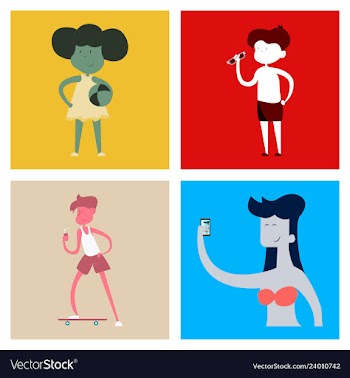 Surfing people on desk composition human vector image