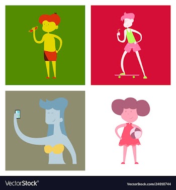 Surfing people on desk composition human vector image