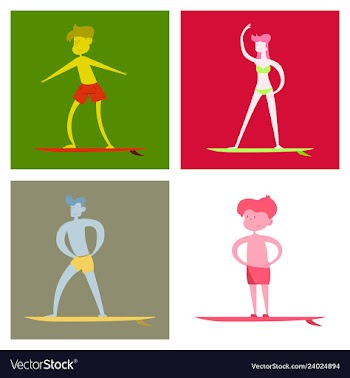 Surfing people on desk composition human vector image