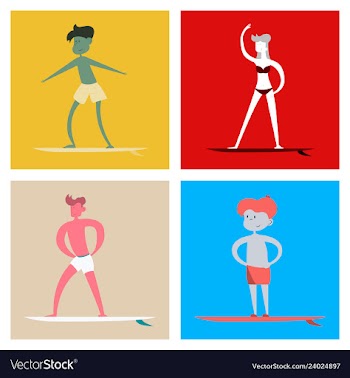 Surfing people on desk composition human vector image