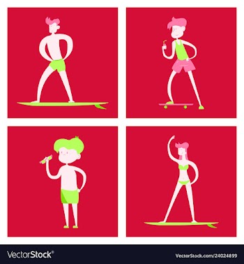 Surfing people on desk composition human vector image