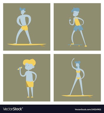 Surfing people on desk composition human vector image