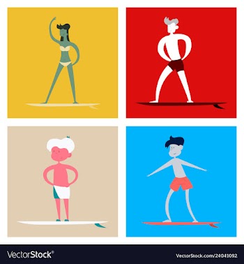 Surfing people on desk composition human vector image