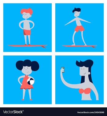 Surfing people on desk composition human vector image