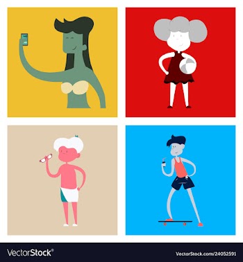 Surfing people on desk composition human vector image
