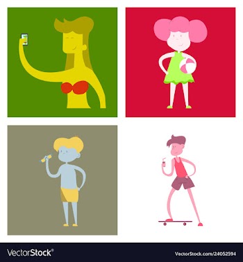 Surfing people on desk composition human vector image