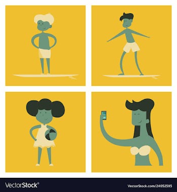 Surfing people on desk composition human vector image