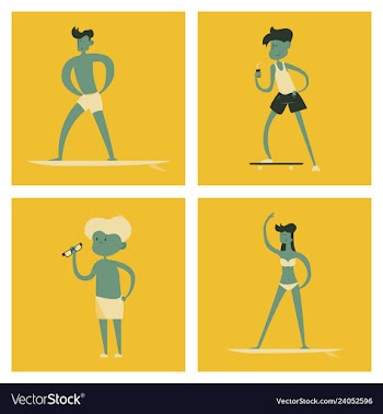 Surfing people on desk composition human vector image