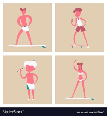 Surfing people on desk composition human vector image