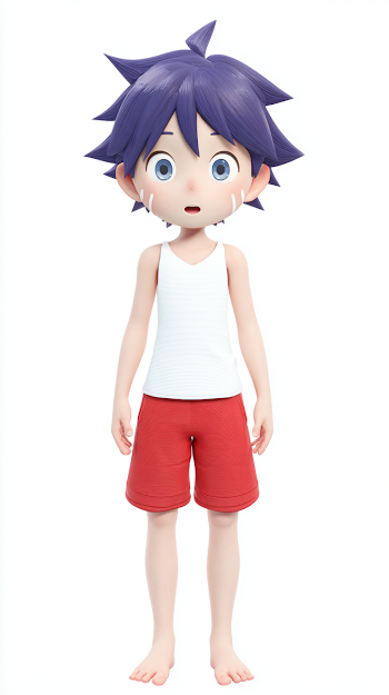 Surprised Anime Boy Character 3D Render