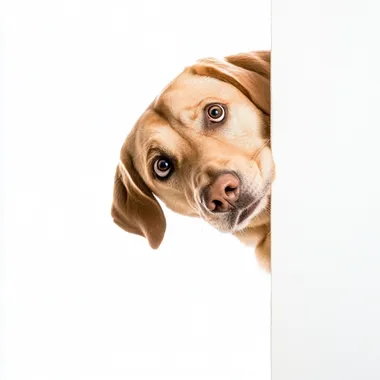 Surprised Ginger Labrador Peeking Around a Wall Surprised Ginger Labrador Peeking Around a Wall