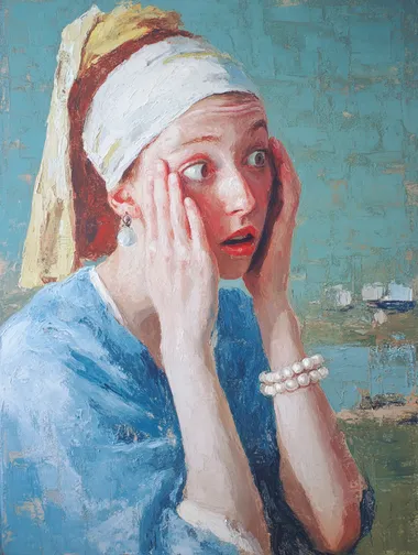 Surprised Girl with a Pearl Earring - An Oil Painting