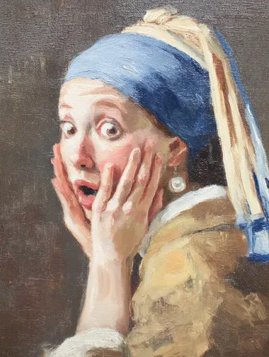 Surprised Girl with a Pearl Earring - Oil Painting