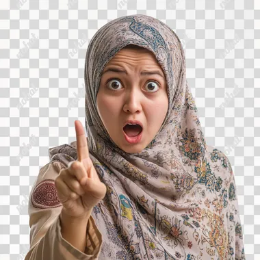 Surprised Hijab Woman Pointing at the Viewer