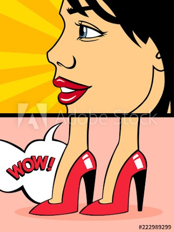 Surprised sexy woman with opened mouth saying wow