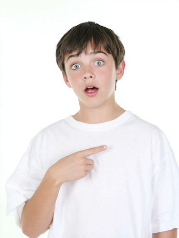 Surprised Teenage Boy Pointing at Himself