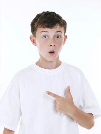 Surprised Teenage Boy Pointing at Himself