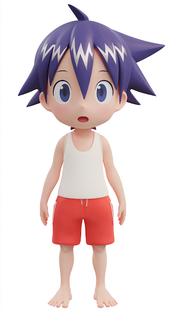 Surprised Young Anime Boy 3D Render