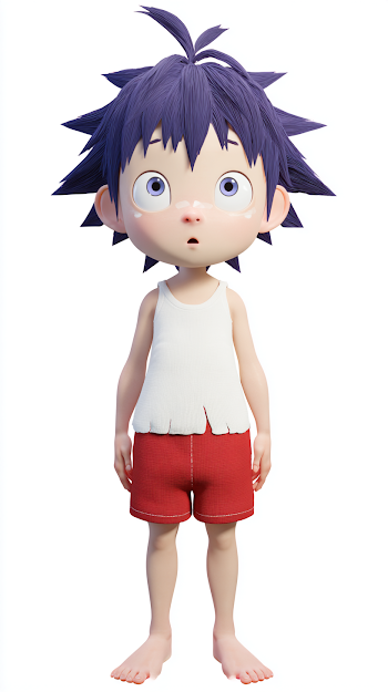 Surprised Young Anime Boy 3D Render