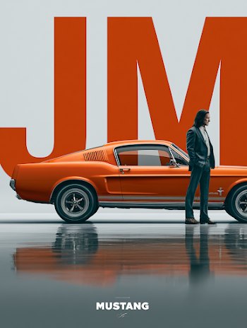 Surreal Automotive Advertisement with Vintage Mustang