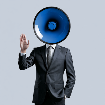 Surreal Businessman Portrait with Megaphone Head