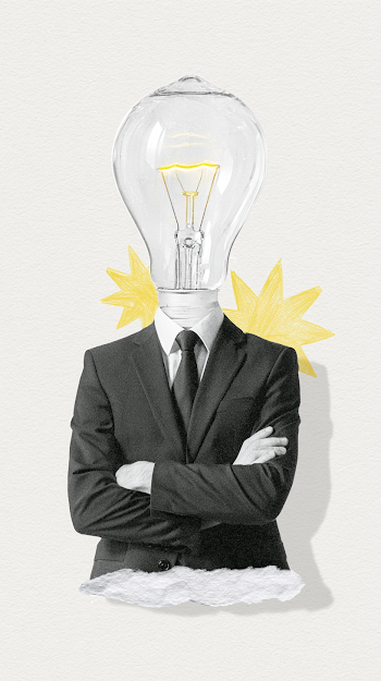 Surreal Businessman with Light Bulb Head Editorial Collage