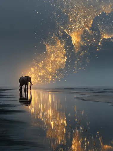 Surreal Dreamscape with Elephant Under Stars Surreal Dreamscape with Elephant Under Stars