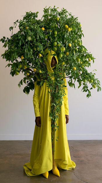 Surreal Fashion: A Person Transformed into a Lemon Tree