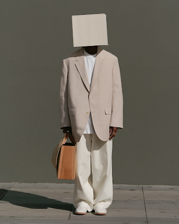 Surreal Fashion Statement with Box Head