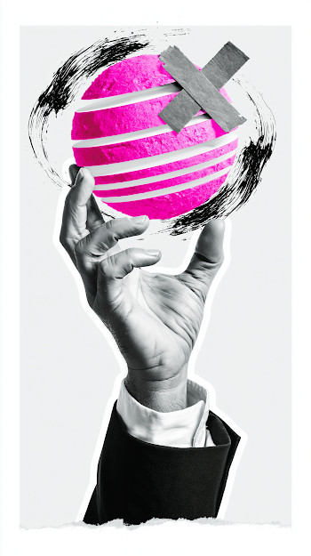 Surreal Hand Holding Pink Sphere Collage