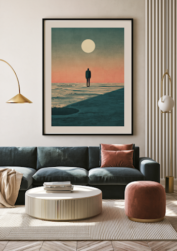 Surreal Minimalist Wall Art with Figure and Moon