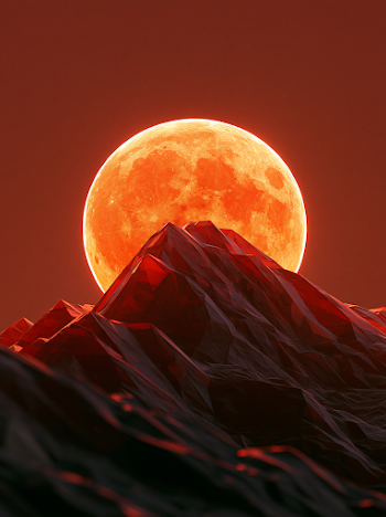 Surreal Mountain Range Under Glowing Orange Moon