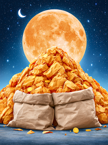 Surreal Paper Mountain Under Glowing Orange Moon