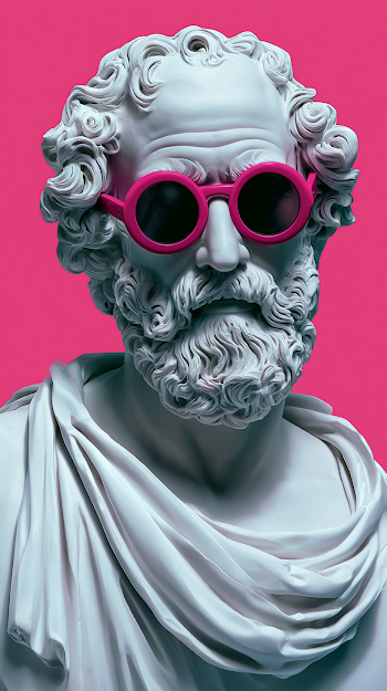 Surreal Portrait of a Classical Philosopher in Modern Sunglasses