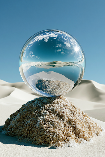 Surreal Reflective Glass Sphere in Desert Landscape