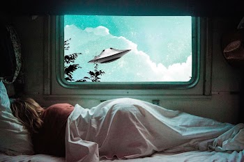 Surreal UFO, sleeping woman background, | Free Photo - rawpixel